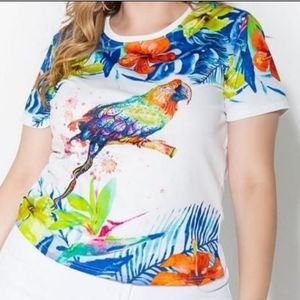 L|C COLLECTION Tropical T-shirt Curvy White. Sz,Xxl